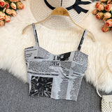 Nukty Women Push Up Camisole With Bra Sexy Top Women Suspender Tank Fashion Printed Newspaper Camis Female Soft Sleeveless Top