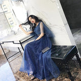 Luxury Shiny Long Women Evening Gown V-Neck Floor-Length Elegant Banquet Dress Wedding Lace-Up Tulle Prom Party Dresses Blue Red