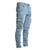 Nukty Jeans Men Pants Casual Cotton Denim Trousers Multi Pocket Cargo Jeans Men New Fashion Denim Pencil Pants Side Pockets Cargo