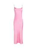 Nukty Pink Camis Satin Long Dresses Elegant Sleeveless Slip Holiday Party Dresses Sexy Casual Backless Summer Dresses Women