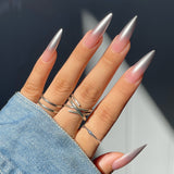 24Pcs False Nails With Glue Almond Pink Butterfly Design Detachable Rhinestones Acrylic Fake Nails long stiletto Press On Nails