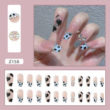 24pcs/box Fake Nails Press on Short Reusable with Designs Set French Artificial Pink kawaii False Tipsy Stick-on Nails Tips Art