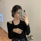 Fake Two-Piece Halter White Sweater T-shirt Women's Autumn New Long Sleeve Slim Tight Bottoming Sweater Top