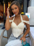 Sexy Halter Deep V Neck Corset Women Summer Backless Bandag Slim Crop Top Female Mujer White high street Short Corset Top