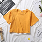 Sexy Sports Top Ladies Solid Color High Waist Crop Top Summer Korean Style Loose Short T-Shirt Fashion Woman Blouses NEW