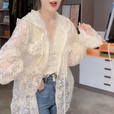 Nukty New Women Summer Tops Cardigan Female Fashion Blouses Lace Blouse Shirt Ladies Long Sleeve Shirts Sun Protection Clothes