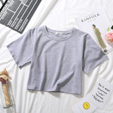 Sexy Sports Top Ladies Solid Color High Waist Crop Top Summer Korean Style Loose Short T-Shirt Fashion Woman Blouses NEW