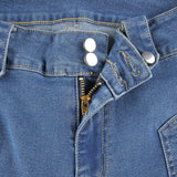 Nukty Y2K Aesthetics Retro Buttons Full Length Blue Denim Pants Women Slim Streetwear 2000s Cute Pockets Trim Low Rise Jeans