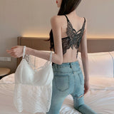 Nukty Hollow Out Lace Butterfly Back Camisole With Bra Women Sexy Padded Black White Tank Crop Tops Female Camis Summer