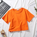 Sexy Sports Top Ladies Solid Color High Waist Crop Top Summer Korean Style Loose Short T-Shirt Fashion Woman Blouses NEW