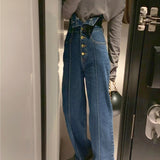 Nukty Elegant Korean Jeans Women Winter New High-Waist French Designer Wide-legged Pants Blue Casual Designer Long Pants Autumn