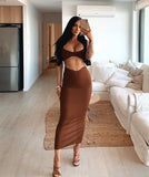 Nukty Summer 2 Pieces Set Women New Arrivals Sexy Crop Top and Skirt Set Elegant Brown Bodycon Dress for Party Club