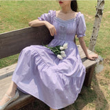 Nukty Fashion Women Purple Elegantes Long Dress Cottage Core Vintage Women's Wear Aesthetic Summer Fairy Dress