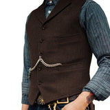 Nukty Men's Suit Vest Brown Wool Tweed Business Waistcoat Jacket Casual Slim Fit Gilet Homme Vests For Groosmen Man Wedding