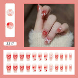 24pcs French Fake Nails Short Art Nail Tips Press Stick on False with Designs Full Cover Artificial Pink Wearable Clear Tips