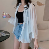 Nukty Shirts Women Sun Protection Loose All-match Summer Korean Style Casual Solid Tops Fashion Simple Chic Outerwear Thin Baggy Soft
