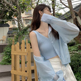 Nukty Shirts Women Hole Temperament Sun-proof Ins Vacation Thin Korean Style Sheer Off-shoulder BF Топ Женский Summer Students Beach