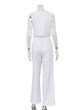 Nukty Summer White Linen Two Piece Set For Women Fashion Sleeveless Tank Top New In Matching High Waist Wide Pants Set