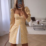 Nukty Elegant Patchwork Strap Dress Women High Split Backless Tube Top Dot Slim Vestidos Summer Sexy Fashion V-Neck Lady Robe