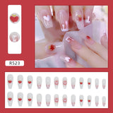 24pcs/box Fake Nails Press on Short Reusable with Designs Set French Artificial Pink kawaii False Tipsy Stick-on Nails Tips Art