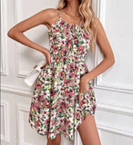 Nukty Sexy Floral Print Short Dress Women Summer Fashion Black Backless Beach Sundress Casual Sleeveless Lace-up New In Dresses 2024