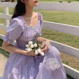 Nukty Fashion Women Purple Elegantes Long Dress Cottage Core Vintage Women's Wear Aesthetic Summer Fairy Dress