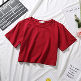 Sexy Sports Top Ladies Solid Color High Waist Crop Top Summer Korean Style Loose Short T-Shirt Fashion Woman Blouses NEW