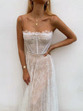 Simplee Sexy white lace summer women maxi dresses Elegant spaghetti strap backless dress Mesh female long dress vestidos