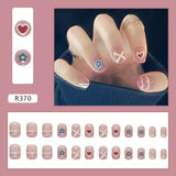 24pcs/box Fake Nails Press on Short Reusable with Designs Set French Artificial Pink kawaii False Tipsy Stick-on Nails Tips Art