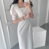 Nukty Vintage Dresses for Women Party Elegant Square Collar Vestidos Bodycon Work Office Lady Female Woman Dress Clothes Summer