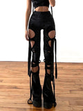 Velvet Hollow Out Mall Gothic Pencil Pants Grunge Aesthetic Punk Sexy High Waist Trousers Y2k Bandage Women Alt Bottom