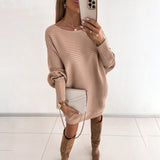 Nukty Sexy Off Shoulder Long Sleeve Sweater Dress Women Spring Loose Casual White Knitted Long Top Woman Mini Dresses Pull Femme