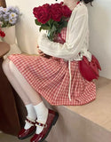 Nukty Japanese Kawaii Lolita Dress Women Sweet Red Plaid Party Mini Dress Female Korean Fashion Loose Y2k Princess Dress New In Autumn