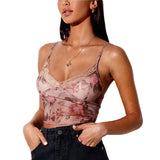 Nukty Sexy Slim Women Y2k Cami Summer Mesh/Knit E Girl Camisole Aesthetic Tank Top Floral/Cherry Print Streetwear Crop Tops