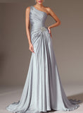 Nukty New Stylish Wedding Reception Dress, One Shoulder Prom Gown,Pleated Mermaid Evening Dresses