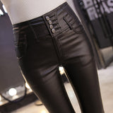 BGTEEVER Winter Warm Women Pants Female PU Leather Velvet Trousers Elastic Pencil Skinny pants Women's Tight pants