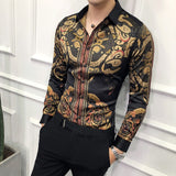 Luxury Print Men's Shirt Fashion Club Clothing Mens Designer Brand Floral Shirt Slim Long Sleeve Camisa Baroque Slim Party Shirt