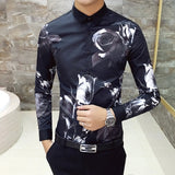 Luxury Print Men's Shirt Fashion Club Clothing Mens Designer Brand Floral Shirt Slim Long Sleeve Camisa Baroque Slim Party Shirt