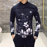 Luxury Print Men's Shirt Fashion Club Clothing Mens Designer Brand Floral Shirt Slim Long Sleeve Camisa Baroque Slim Party Shirt