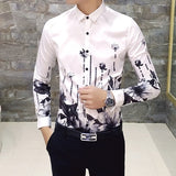 Luxury Print Men's Shirt Fashion Club Clothing Mens Designer Brand Floral Shirt Slim Long Sleeve Camisa Baroque Slim Party Shirt