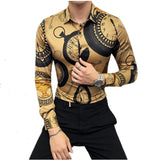 Luxury Print Men's Shirt Fashion Club Clothing Mens Designer Brand Floral Shirt Slim Long Sleeve Camisa Baroque Slim Party Shirt