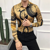 Luxury Print Men's Shirt Fashion Club Clothing Mens Designer Brand Floral Shirt Slim Long Sleeve Camisa Baroque Slim Party Shirt