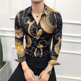 Luxury Print Men's Shirt Fashion Club Clothing Mens Designer Brand Floral Shirt Slim Long Sleeve Camisa Baroque Slim Party Shirt