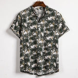 Linen Short Sleeve Shirt Men Summer Floral Loose Baggy Casual Hawaii Holiday Beach Shirt Tee Tops Buttons Blouse National Style