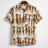 Linen Short Sleeve Shirt Men Summer Floral Loose Baggy Casual Hawaii Holiday Beach Shirt Tee Tops Buttons Blouse National Style