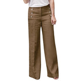Plus Size 3XL Summer New Hot Cotton Linen Women Wide Legs Pants Solid Casual High Waist Button Trousers Female Loose Pants