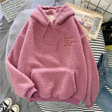 Autumn Winter Coat Pink Sweet Hooded Sorry Print Harajuku Loose Pocket Hoodies Womens Fleece Flannel Pullover Female Sweatshirt