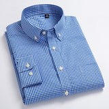 Men's Standard-Fit Long-Sleeve Casual Checked Shirt Single Patch Pocket Button-down Collar Comfortable 100% Cotton Gingham Shirt