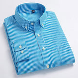 Men's Standard-Fit Long-Sleeve Casual Checked Shirt Single Patch Pocket Button-down Collar Comfortable 100% Cotton Gingham Shirt