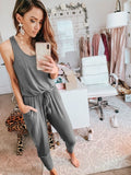 NUKTY  Sexy Sleeveless Solid Belt Jumpsuit Women Summer Casual Pocket Basic Long Romper Slim Beach Jumpsuits Trousers Overalls New